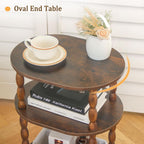MaxSmeo Side Table, 3-Tier Small End Table, Modern Oval Night Stand Accent Table for Living Room, Bedroom, Rustic Brown