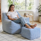 INMOZATA Bean Bag Chair with Ottoman, Cloud Boneless Couch - Oversized Memory Foam Beanbag Set for Adults & Teens, 3FT Plush Corduroy Comfy Lounge Sofa for Bedroom, Dorm & Reading Nook (Light Blue)