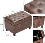 Leather Storage Ottoman Bench Rectangle 24 Inch Foot Rest Ottomans Stool for Living Room Bedroom(Brown)