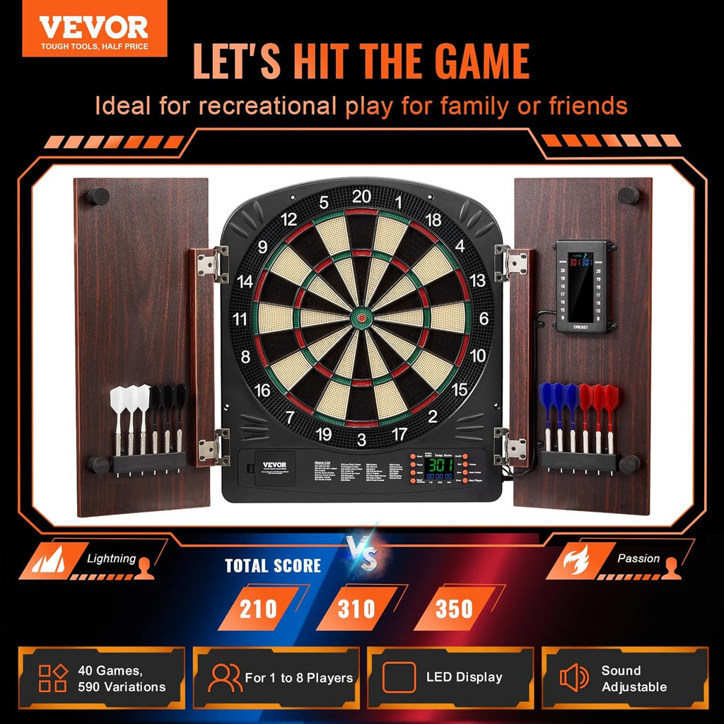 VEVOR Dart Board Cabinet Set, Multiple Styles Ready-to-Play Bundle Official Size, Steel Tip Dart Hideaway Cabinet, Features Easy Assembly, Complete with All Accessories, Perfect for Cricket Games