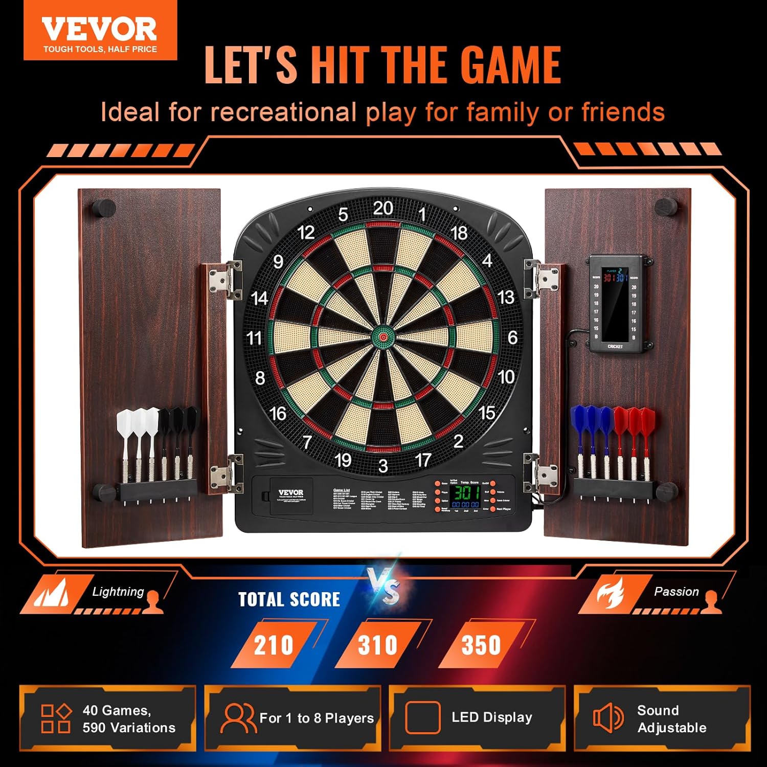 VEVOR Dart Board Cabinet Set, Multiple Styles Ready-to-Play Bundle Official Size, Steel Tip Dart Hideaway Cabinet, Features Easy Assembly, Complete with All Accessories, Perfect for Cricket Games