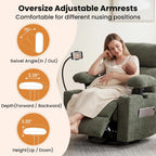 FiveWillowise Power Rocking Chair Nursery with Adjustable Arms&Headrest | Glider Recliner Chair, Swivel Reading Chair with Electric Lumbar Support, Cup Holder, Nightlight and USB Ports,Green