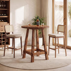 Solid Wood Bar Table, 39.4" High Round Bar Height Table, Farmhouse High Top Pub Bistro Tables, Small Space Cocktail Tables for Kitchen, Living Room, Brown (Table Only)