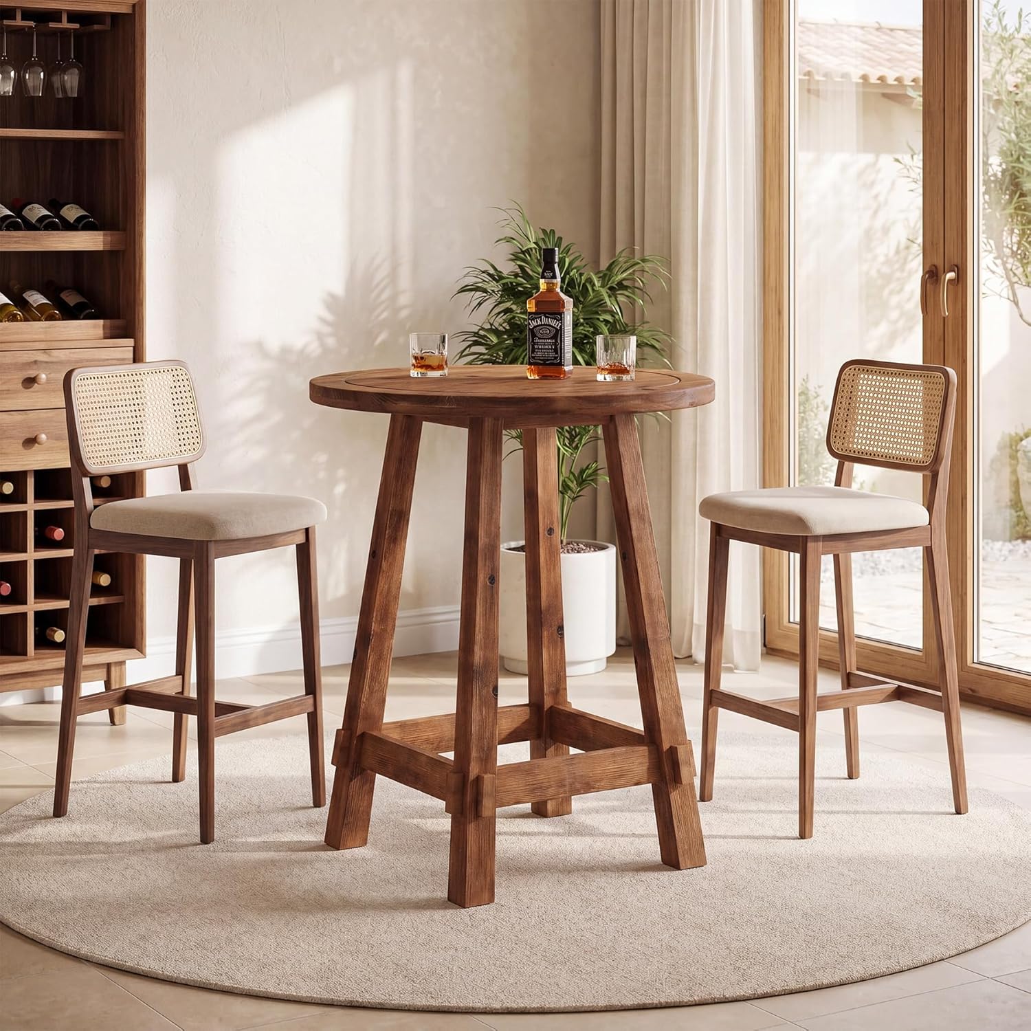 Solid Wood Bar Table, 39.4" High Round Bar Height Table, Farmhouse High Top Pub Bistro Tables, Small Space Cocktail Tables for Kitchen, Living Room, Brown (Table Only)