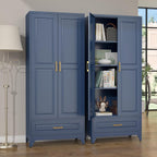 SteeLoong 75" Kitchen Pantry Cabinet with Drawer, Metal Storage Cabinets with Doors and 4 Adjustable Shelves,Blue Kitchen Cabinet with 2 Gold Handles,Food Cupboard for Livingroom,Pantry, Bathroom