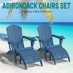 PLUUV Folding Adirondack Chair Set of 4, Easy Storage Space Saving, 380 LBS Capacity Weather Resistant HDPE with Two-Cup Holder for Outdoor Patio Fire Pit Gathering, Navy