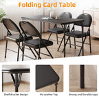 IDEALHOUSE 4 Feet Folding Table, Protable Foldable Card Table, Metal Legs Support, Upholstered PU Leather Tabletop, Heavy Duty, No Assembly Required, Perfet for Indoor and Outdoor, Black