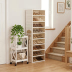 Foldable Shoe Rack Set of 2, 9 Tier Collapsible Shoe Rack with Magnetic Doors, Large Capacity Clear Display Cabinet with Wheels for 18 Pairs, Apartment Entryway