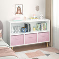 PVWIIK Kids 2-Tier Bookcase with Collapsible Fabric Drawers,Toy Storage Cabinet Organizer,Book Display Storage Cabinet Organizer,Cute for Playroom Livingroom,White/Pink