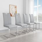 yeag Modern Dining Chairs Set of 4, High Back Kitchen and Kitchen Room Chairs with Silver Metal Chrome Legs and Upholstered PU Faux Leather Seat, Accent Side Chair for Home,Living Room, Gray