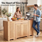 YITAHOME Expandable Kitchen Island with Hidden Trash Cabinet | 55.1" Rolling Kitchen Island with Drop Leaf, Storage Drawer & 3-Tier Side Shelves, Mobile Kitchen Island on Wheels with Hooks