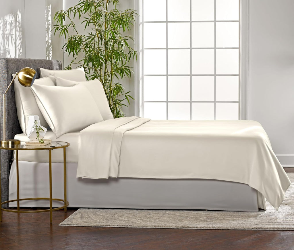 Pure Bamboo King Sheets, Genuine 100% Organic Viscose Derived from Bamboo Bed Sheet Set, Luxuriously Soft & Cooling, Double Stitching, 2 Year Quality Promise (King, Ivory)