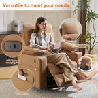 270° Swivel Rocker Recliner with Adjustable Armrests,Oversized Power Nursery Recliner with Heating and Massgae,Rocking Chair Nursery with One-Touch Reset,Double Cup Holder,Faux Leather,Brown