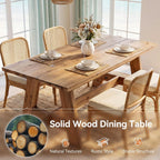 63-Inch Farmhouse Dining Table for 4-6, Natural Solid Wood Rectangle Kitchen Table, Rustic Wooden Dinner Furniture with Sturdy Trestle Base for Dining Room, Kitchen