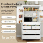 Freestanding Large Kitchen Pantry Cabinet 43.3" Wide, 77.3" Tall Farmhouse Storage Cupboard with 5 Drawers, 6 Door Shelves & Adjustable Shelves for Kitchen Dining Room Organization(White)