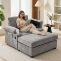 Oversized Chaise Lounge Chair with Ottoman and Cup Holders, Modern Sleeper Sofa with USB Charging Ports for Living Room and Bedroom (Grey)