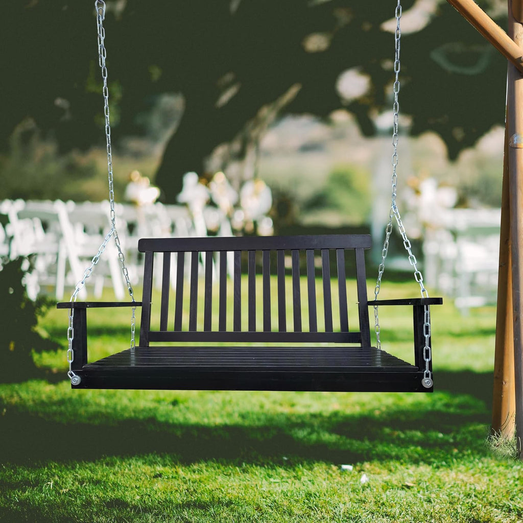 Front Porch Swing with Armrests, Wood Bench Swing with Hanging,for Outdoor Patio,Garden Yard, Porch, Backyard, or sunroom,Easy to Assemble (Black)