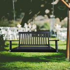 Front Porch Swing with Armrests, Wood Bench Swing with Hanging,for Outdoor Patio,Garden Yard, Porch, Backyard, or sunroom,Easy to Assemble (Black)