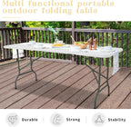 Set of 2 Folding Table 6 FT Lightweight Camping Table White Portable Plastic Rectangular Outdoor Dining Table Steel Legs Fold-in-Half with Carrying Handle for Indoor,Picnic,Party,Wedding,Events