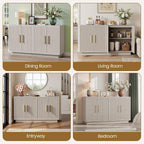 PAPROOS 55" Modern Fluted Sideboard Buffet Cabinet, Space-Saving Storage Credenza for Home Coffee Bar, 4-Door Accent Furniture with Adjustable Shelves for Clutter-Free Living (Beige Gray-1)