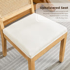 Rattan Dining Chairs Set of 2, French Country Cane Back Upholstered Kitchen Chairs, Solid Wood Farmhouse Side Chairs, Beige