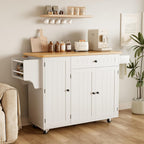 GRUSIGN Kitchen Island with Storage, 41.7" Rolling Cart with Drop Leaf, Portable Island Table on Wheels, Spice Rack, Towel Rack and Drawer, White, 41.7" L x 29.5" W