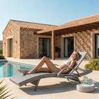 Wicker Outdoor Chaise Lounge Chairs Set of 2, Patio Rattan Reclining Chairs with Pull-Out Side Table, 4-Level Adjustable Backrest, Waterproof Tanning Chairs for Poolside, Beach & Backyard Use, Gray