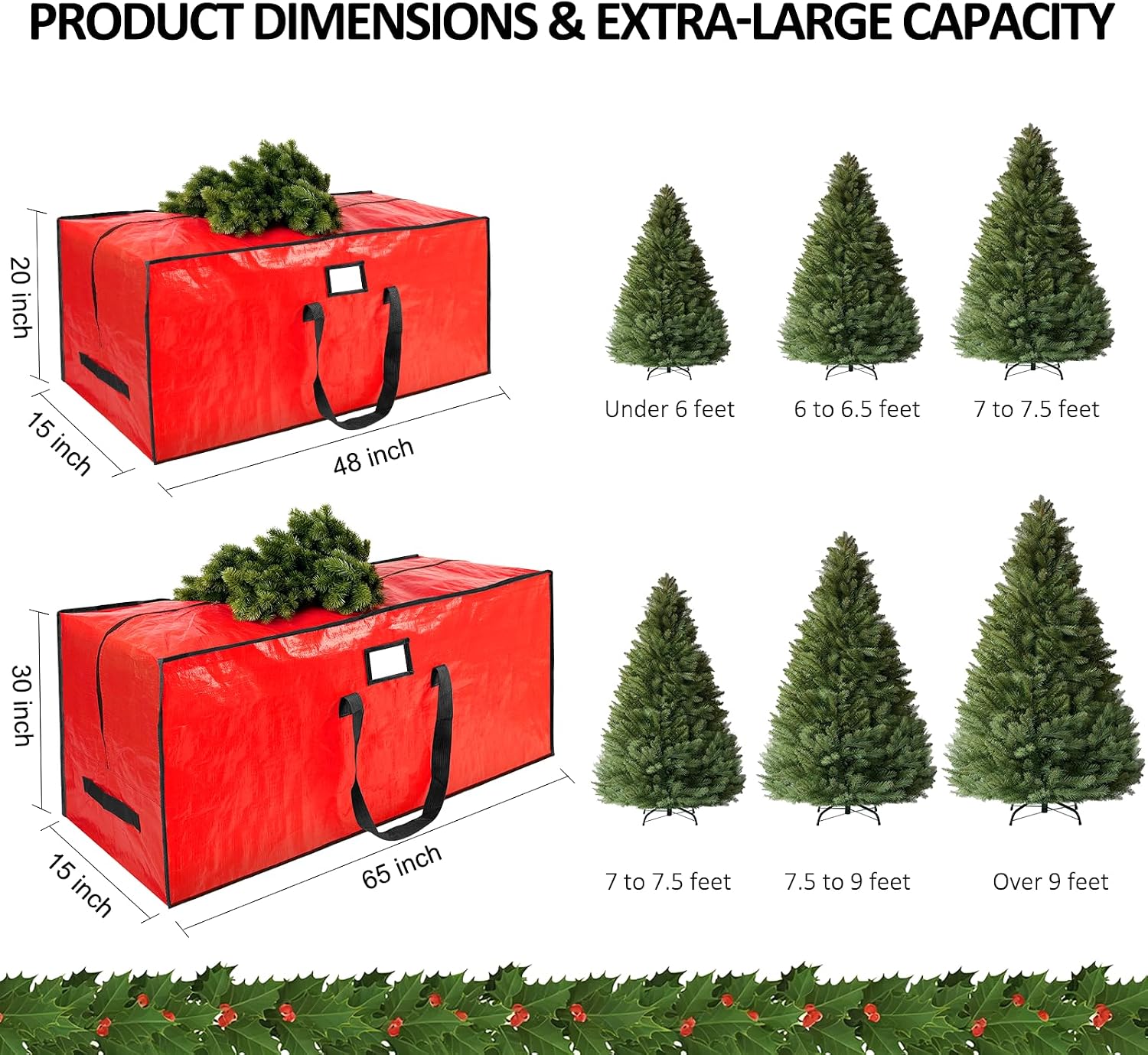 7.5 ft Christmas Tree Storage Bag, Fits Large Artificial Holiday Xmas Tree, Waterproof Material with Durable Reinforced Handles & Dual Zippers, Protects From Dust, Insects and Moisture, Red