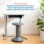 ECR4Kids 3S Mobile Adjustable Open Front Desk, Sit Stand, and Store, Classroom Furniture, Grey