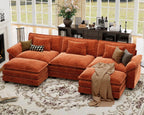 CDCASA 120" Oversized Modular Sectional Sofa, Comfy U-Shaped Cloud Couch w/ 2 Movable Ottoman, 5-Seater Chenille Deep Seat Modern Sofa Couch for Living Room, DIY Combination, Terracotta Orange