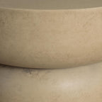 Round End Table, Modern Concrete Side Table with Sculptural Pedestal Base, Low Profile Accent Table for Living Room Bedroom Patio, 23.8" Beige