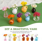 8 Pcs Refrigerator Magnets with Flowers- Cute Mini Ceramic Vase Fridge Magnets with Artificial Flowers, Funny Tiny Vase Magnet for Fridge Decorative, Office, Kitchen, Locker, Whiteboard