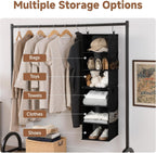 StorageWorks Hanging Closet Organizer 6-Shelf, Separable Two 3 Shelf Closet Storage Organizer with Side Pockets, Portable Hanging Shelves for Clothes, Sweater, Towels, 12" D x 12" W x 48¼"H, Black