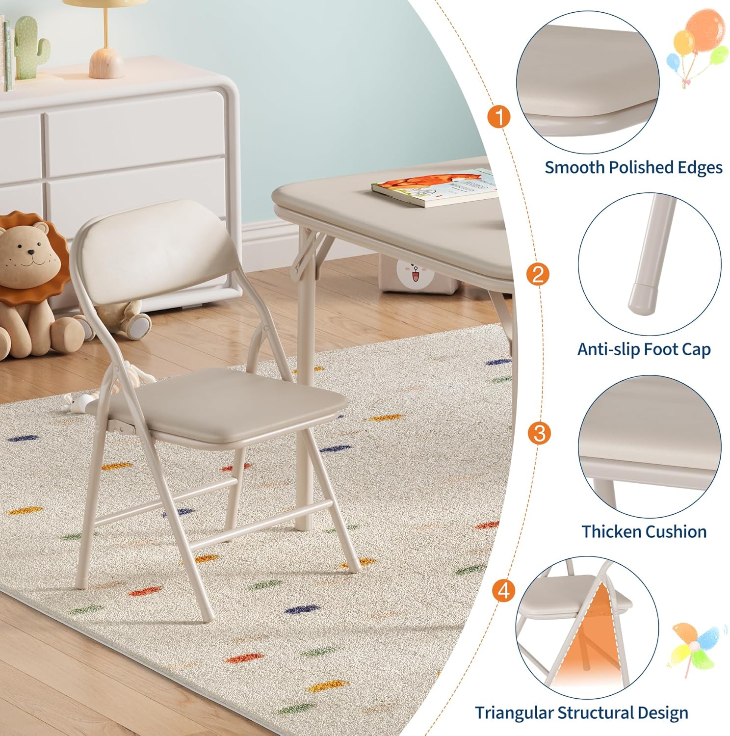 IDEALHOUSE 5 Piece Boys Girls Folding Table and Chairs Set, Activity Table and Chairs Set for Dining Room,Daycare,Classrooms