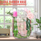 Unique Pink Purse Vase for Flowers,11'' Handmade Thicken Bubbled Glass Bag Vases with Gradient Color for Home Decors .Great Clear Purse Flower Vase for Centerpiece,Floral Arrangement,Wedding Decors.