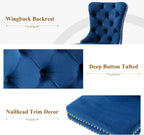 civama Dining Room Chairs Set of 6, Velvet Nikki Collection Dining Chair Upholstered Modern Tufted Kitchen Chair with Nailhead Back Pull Ring Golden Steel Legs, Blue