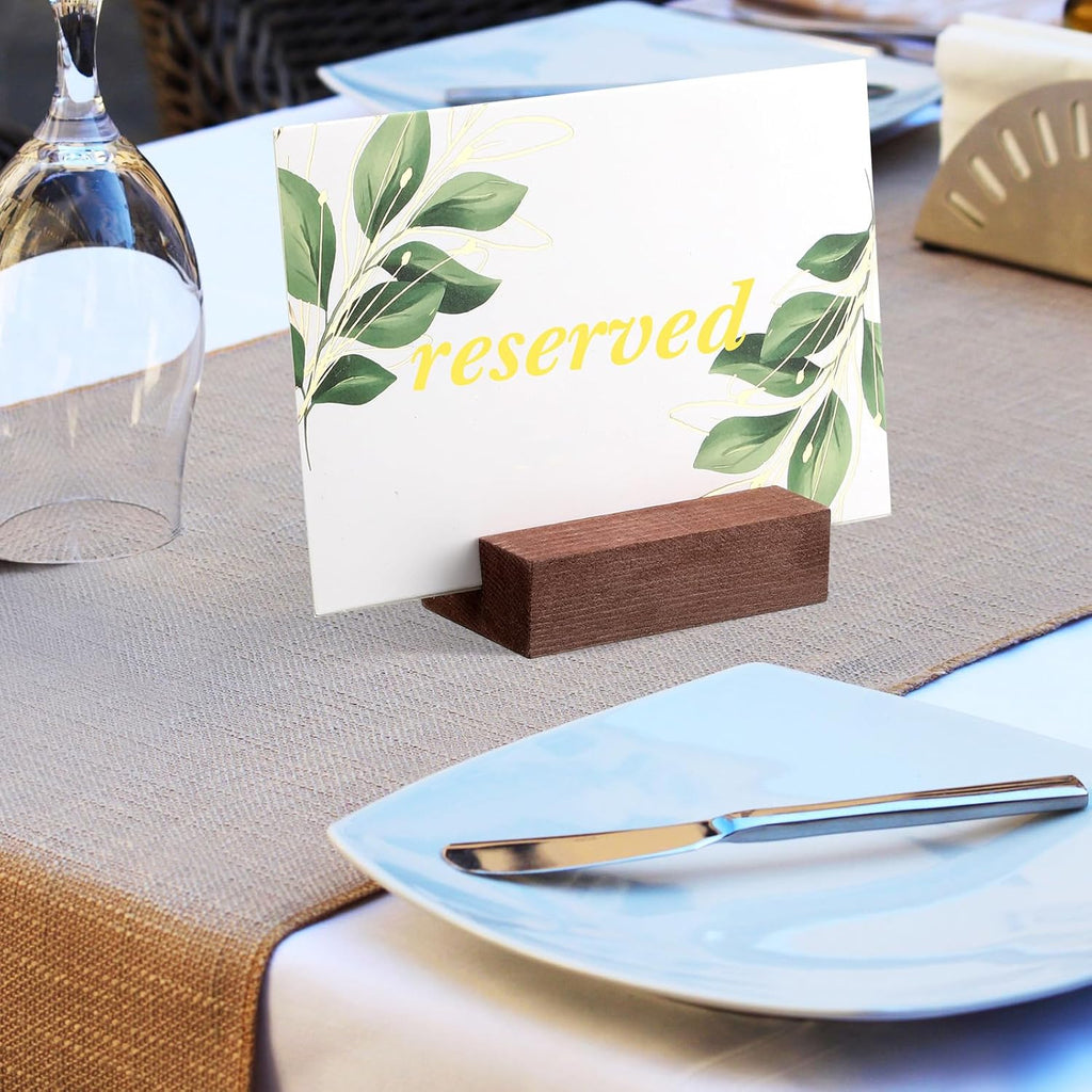 Blosssound 12 Pcs Wood Place Card Holders Wooden Table Number Holder Stands Name Card for Wedding Party Events Exhibition Decoration Office Restaurant Business(Brown,3 x 1.6 x 0.8 Inches)