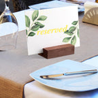 Blosssound 12 Pcs Wood Place Card Holders Wooden Table Number Holder Stands Name Card for Wedding Party Events Exhibition Decoration Office Restaurant Business(Brown,3 x 1.6 x 0.8 Inches)
