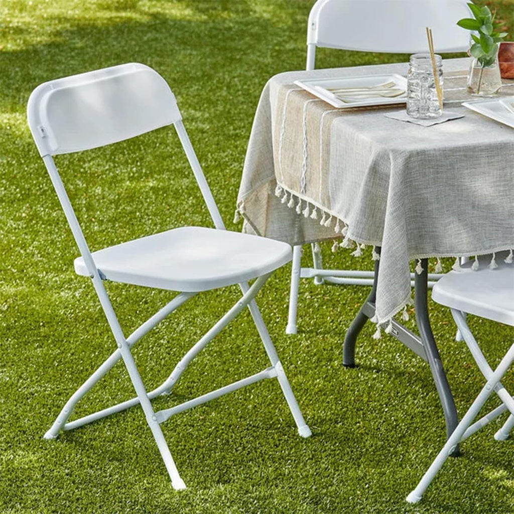 Folding Chairs 6 Pack,Durable Black Folding Chairs, Heavy-Duty Plastic Folding Chairs for Indoor/Outdoor Use - Ideal for Events Parties Extra Seating Solutions 350lbs Capacity (White, 6 Pack)