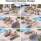 3-Seat Modular Aluminum Outdoor Sofa, Adjustable Reclining Design with Removable Side Table, All-Weather Patio Furniture Set with Water-Resistant Cushions for Backyard Poolside, Beige