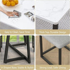 5-Piece Dining Table Set for 4, Faux Marble 47.24" Kitchen Table with 4 Linen Upholstered Chairs, Sturdy & Easy-to-Clean Small Dining Table Set for Apartments & Small Spaces