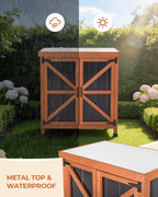 Black Metal Outdoor Storage Cabinet with X-Design Doors & Wood Frame, Metal Top Potting Bench Weatherproof for Patio, Garden & Backyard, 31.5"x 17.7"x 35.4"Tool Outdoor Shed