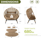 RADIATA 2-Person Double Egg Chair, 57.1" Extra Wide Outdoor Wicker Loveseat with 6.5" Thick Cushion, 600 lbs Capacity Oversized Lounge Chair for Patio, Porch, Backyard,Balcony or Indoor Use,Brown