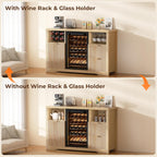 Coffee Bar Cabinet with Fridge Space, 53"L Wine Cabinets with Storage Drawer, Wood Buffet Sideboard Table, Fluted Liquor Cabinet with Wine Rack for Home Living Room,20"D x 53.1"W x 39.4"H-Natural Oak