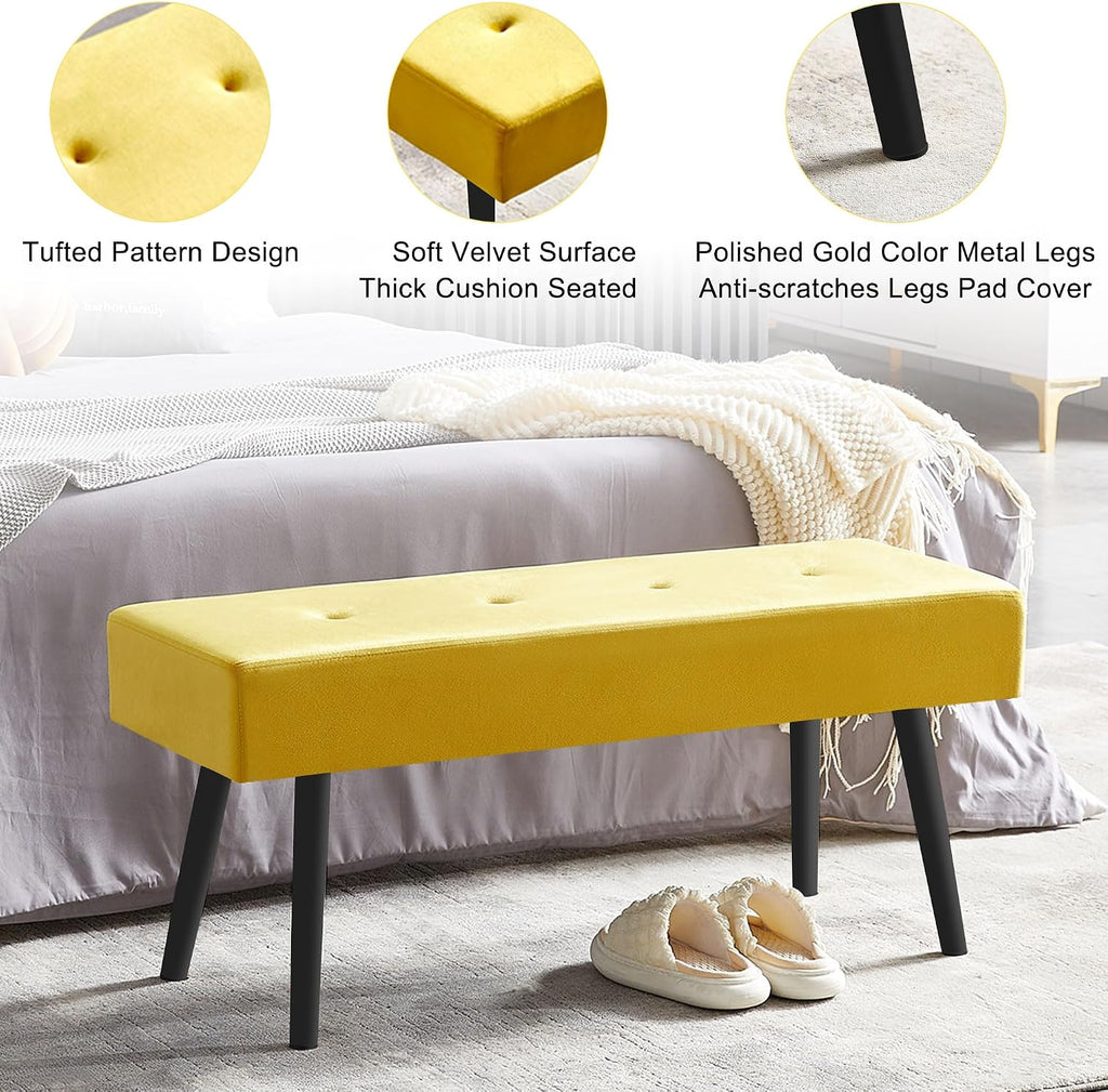 Homedot Accent Bench for Living Room Ottoman Bench Elegant Velvet Bedroom Bench End of Bed with Black Metal Legs, Indoor Bench for Dining Room, Living Room, Make Up Room