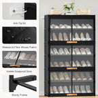 Shoe Rack, 7 Tier Shoe Storage Cabinet with Doors, 28 Pair Shoe Shelves Organizer for Entryway Closet, Plastic Shoe Shelf with Metal Frame for Bedroom Hallway, Black