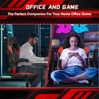 OLIXIS Computer Gaming Desk Chair - Ergonomic Video Game with Comfy Lumbar Support and headrest, PU Leather with Flip-up Arms, Adjustable Height and Swivel Wheels, for Adults, Black and Red