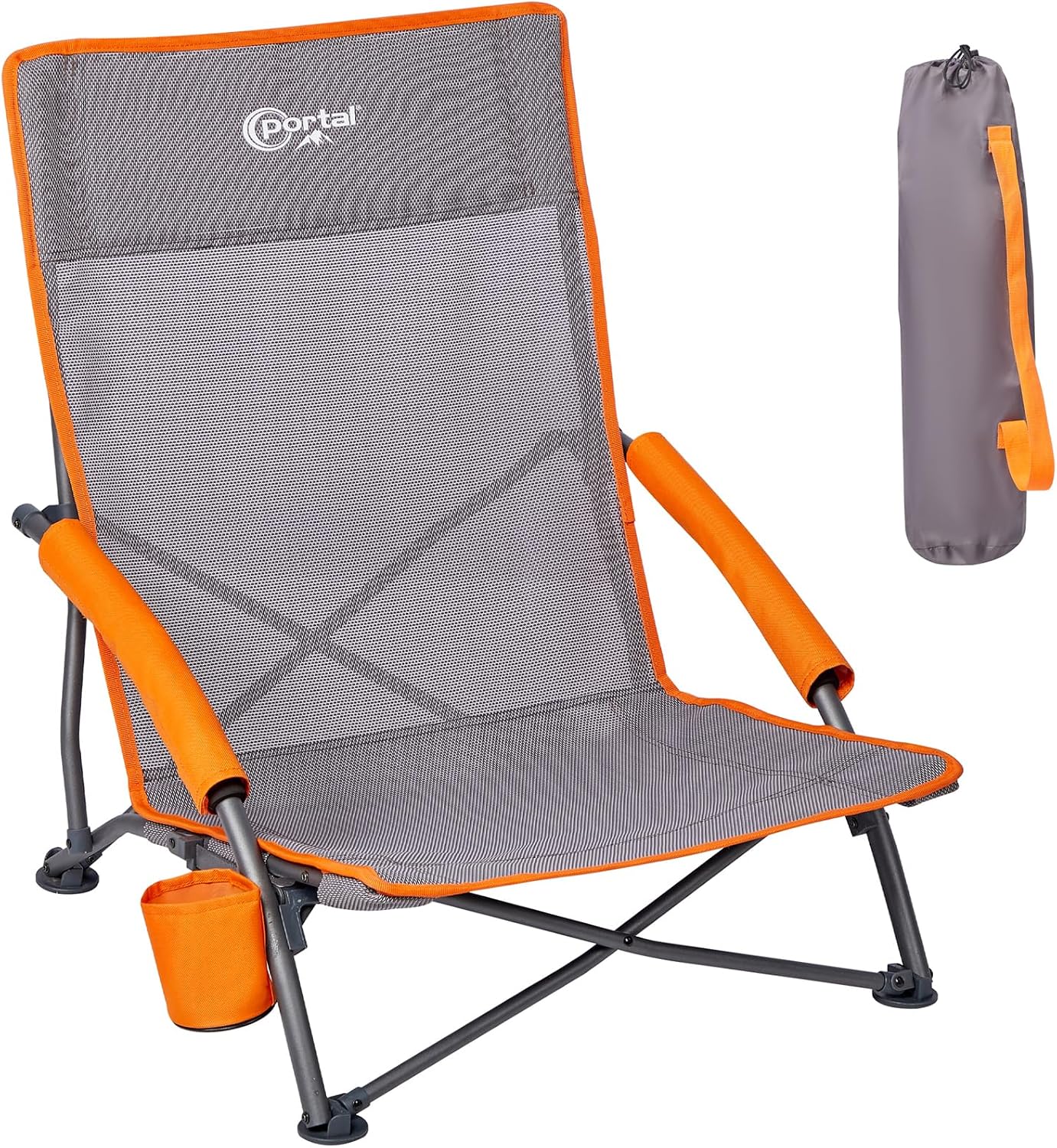 Portal Beach Chairs for Adults Camping Low Lightweight Portable Chair with Cup Holder Mesh Back Carry Bag for Outdoor Sand Lawn Travel Picnic Festival Concert
