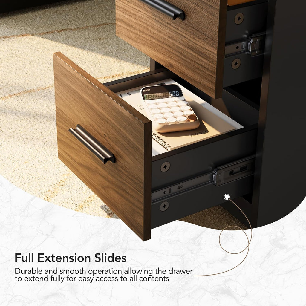 HUANUO 55" Standing Desk with Drawers, Executive Electric Height Adjustable Stand Up Desk with Storage, Black Walnut