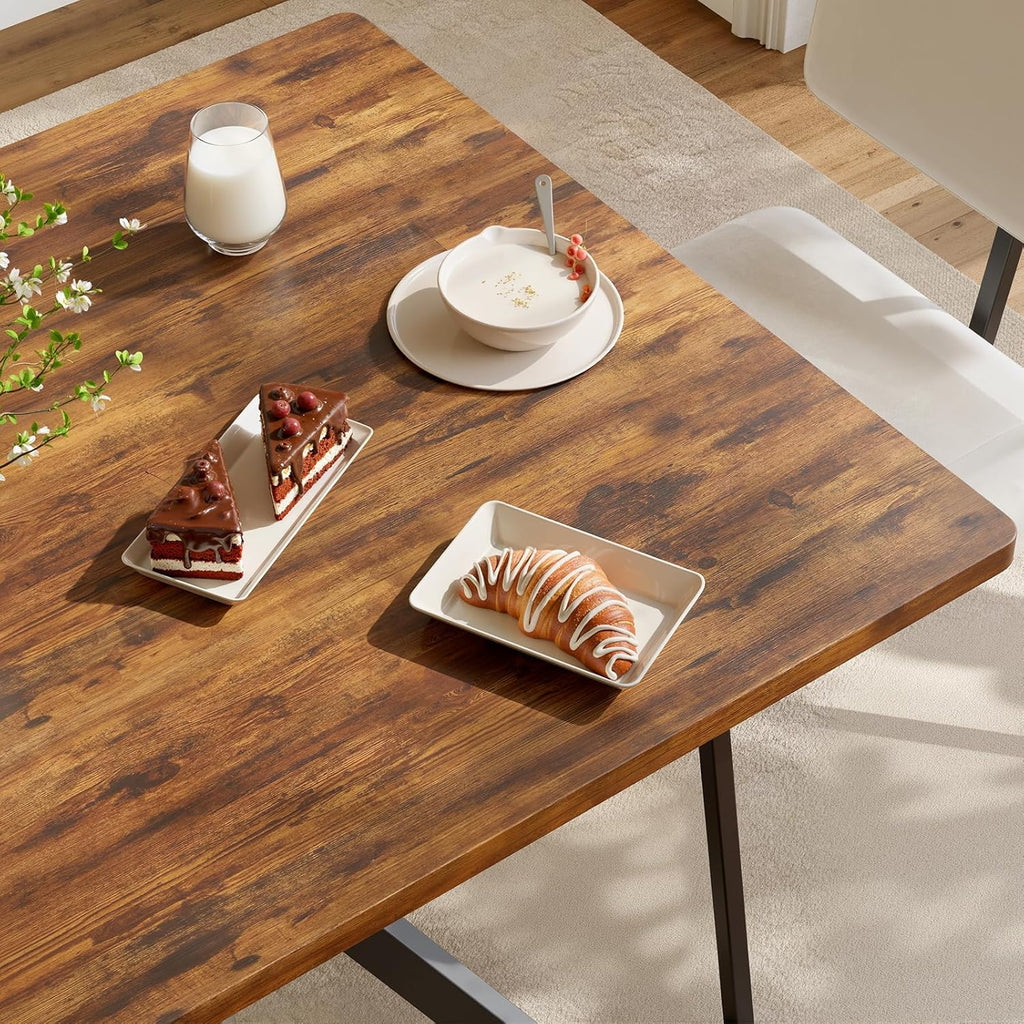 Unovivy 31.5" Small Square Dining Table for 2-4, Space Saving Kitchen Dinner Table, Industrial Compact Modern Dining Room Desk for Kitchen, Apartment, Rustic Brown